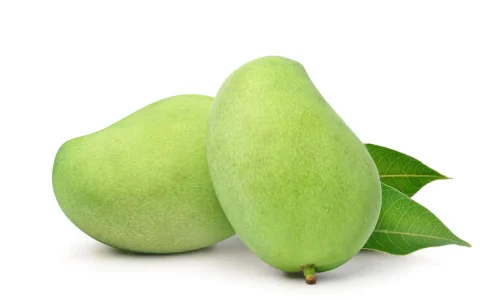 two-fresh-green-mangoes-fruits-with-leaves-isolated-white-background_252965-1160